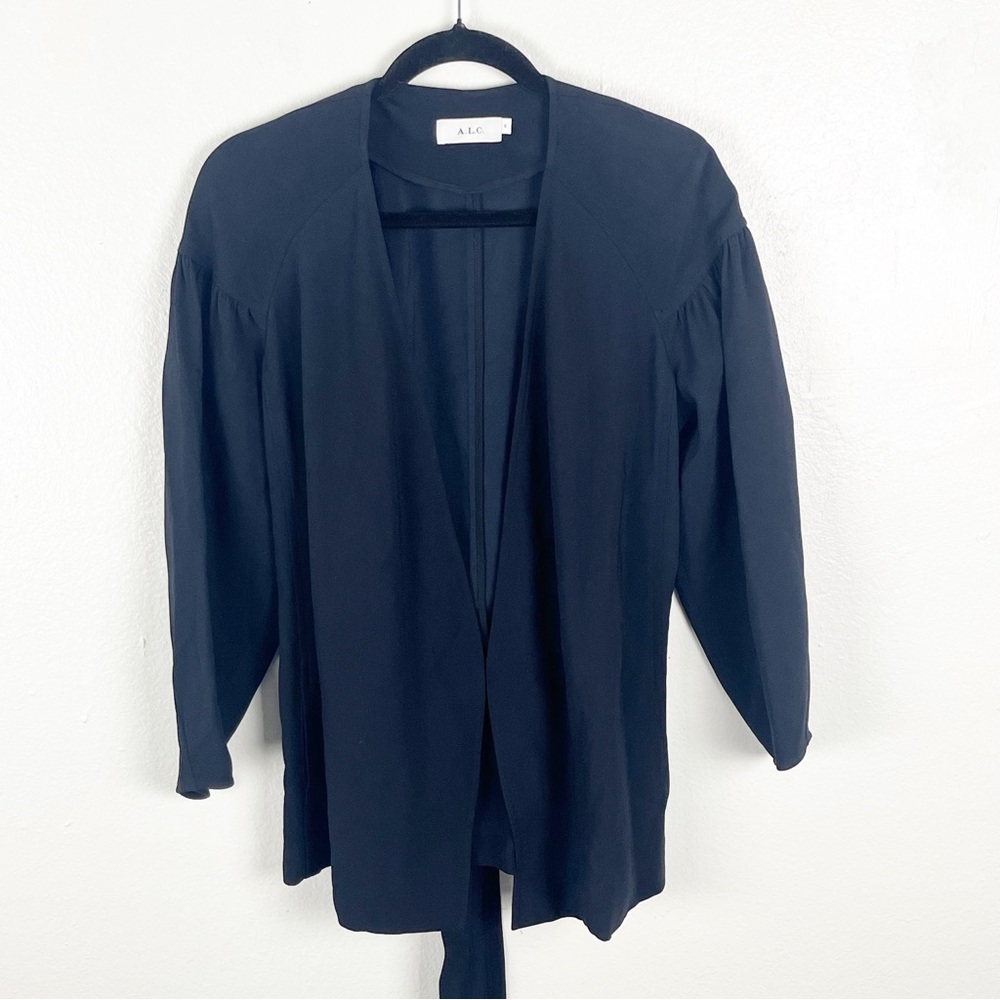 A.L.C. Navy Blue Long Sleeves Side Pockets Open Belted Blazer Size 6 Neutral